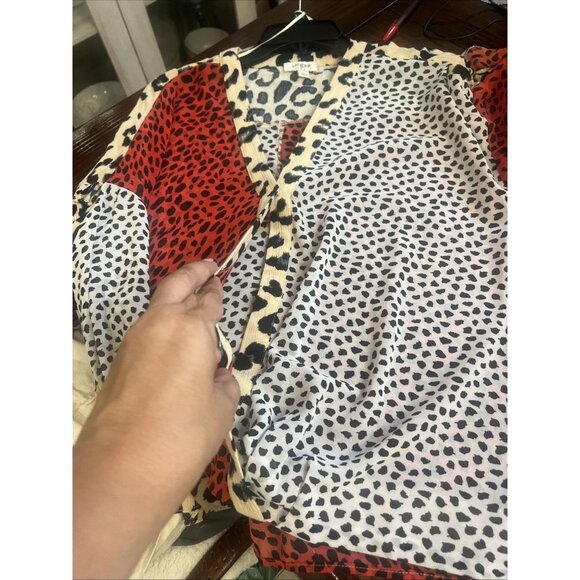 UMGEE Top Womens Large Multicolor Mix Leopard Print Ruffle Sleeves Blouse - Picture 9 of 10